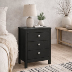 Wyld Haus Gossmere Matt Black Bedside Table, 3 Drawers, 440 X 384 X 701 mm - thumbnail 1