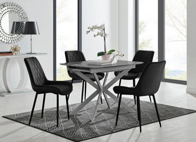 Furniturebox Uk Lira 100Cm Grey Metal Extending Dining Table & 4 Black Pesaro Black Leg Chairs - image 1