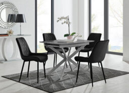 Furniturebox Uk Lira 100Cm Grey Metal Extending Dining Table & 4 Black Pesaro Black Leg Chairs - thumbnail 1