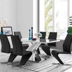 Furniturebox Uk Atlanta Modern Rectangle Chrome Metal High Gloss White Dining Table And 6 Black Willow Chairs Set - thumbnail 1