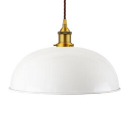 White Worcester Painted Dome Pendant Light With Antique Gold Lamp Holder And Brown Twisted Cable - Se Home - thumbnail 1
