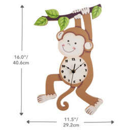 Teamson Kids Sunny Safari Monkey Kids Wall Clock, Brown - thumbnail 4