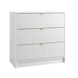 Chest Of Drawers Storage Cabinet Tireno 3Sz White Velvet Mdf Wood Grooved Front Design Modern Dresser For Living Room Bedroom - thumbnail 2