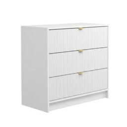 Chest Of Drawers Storage Cabinet Tireno 3Sz White Velvet Mdf Wood Grooved Front Design Modern Dresser For Living Room Bedroom - thumbnail 3