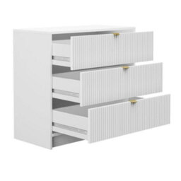 Chest Of Drawers Storage Cabinet Tireno 3Sz White Velvet Mdf Wood Grooved Front Design Modern Dresser For Living Room Bedroom - thumbnail 4
