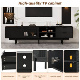 Merax Tv Unit Tv Cabinet 200X40X50.5 Cm, Tv Stand For Up To 80 Inch Tvs, 2 Doors, 2 Drawers & Open Shelf, Black - thumbnail 6