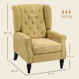 Yellow Retro Accent Chair Wingback Armchair With Wood Frame For Living Room - thumbnail 2