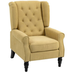 Yellow Retro Accent Chair Wingback Armchair With Wood Frame For Living Room