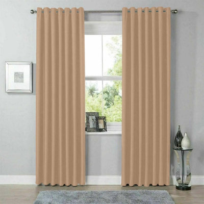 Moonlight Bedding Blackout Polyester Curtain Thermal Natural Beige Curtains With Eyelet Header (Pair) 66X72Inch (168X183Cm) - image 1