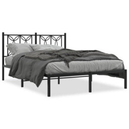 Berkfield Metal Bed Frame Without Mattress With Headboard Black 140X190Cm - thumbnail 2