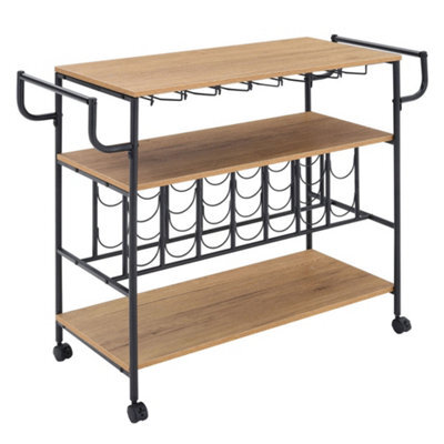 Darphe 3-Tier Brown Metallic Rolling Serving Bar Cart With Wine Rack - image 1