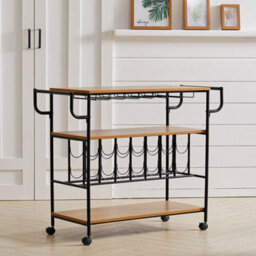 Darphe 3-Tier Brown Metallic Rolling Serving Bar Cart With Wine Rack - thumbnail 2
