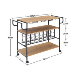 Darphe 3-Tier Brown Metallic Rolling Serving Bar Cart With Wine Rack - thumbnail 5