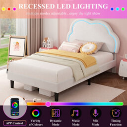 Matteo 3Ft Single Cream White Velvet Bed Frame With Adjustable Led Cloud Headboard, Upholstered, No Box Spring Needed, Easy Assemble - thumbnail 6