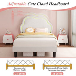 Matteo 3Ft Single Cream White Velvet Bed Frame With Adjustable Led Cloud Headboard, Upholstered, No Box Spring Needed, Easy Assemble - thumbnail 7