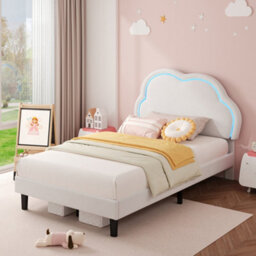 Matteo 3Ft Single Cream White Velvet Bed Frame With Adjustable Led Cloud Headboard, Upholstered, No Box Spring Needed, Easy Assemble - thumbnail 2