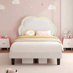 Matteo 3Ft Single Cream White Velvet Bed Frame With Adjustable Led Cloud Headboard, Upholstered, No Box Spring Needed, Easy Assemble - thumbnail 3