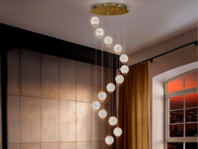 Luminosa Lighting Luminosa Austral Modern Cluster Drop 5 Light Led Pendant Light, Spherical Carved Crystal Globes, 1264Lm, 3200K - Uk Stock