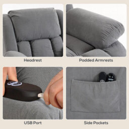 Homcom Power Lift Recliner Chair, Reclining Chair With Massage, Light Grey - thumbnail 7