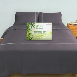 DuraTribe Ohsobamboo 100% Bamboo Embroidered Bedding Set - Charcoal - thumbnail 1