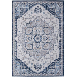 The Rugs Montana Navy Cream Oriental Area Rug And Runner Soft Durable Pet Friendly Easy To Clean Living Room Bedroom 4000 - thumbnail 1