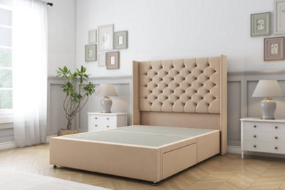 "Sloomy Dior Pebble Plush Divan Bed Base 2 Drawers Foot-End With 54"" Wingback Headboard 5' King" - image 1