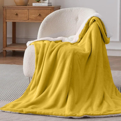 Bedlooms Ochre Sherpa Throw Blanket, Reversible & Lightweight Bed & Sofa Blanket, Super King 230X270Cm - image 1