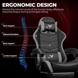 Gtplayer Gaming Chair, Heavy Duty Computer Chairs With Footrest Linkage Armrest And Lumbar Support, Ergonomic Office Chair, Grey - thumbnail 5