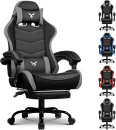 Luckracer Gaming Chair, Heavy Duty Computer Chairs With Footrest Linkage Armrest And Lumbar Support, Ergonomic Office Chair, Grey