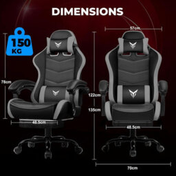 Gtplayer Gaming Chair, Heavy Duty Computer Chairs With Footrest Linkage Armrest And Lumbar Support, Ergonomic Office Chair, Grey - thumbnail 2