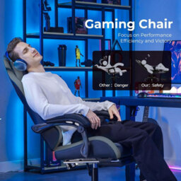Gtplayer Gaming Chair, Heavy Duty Computer Chairs With Footrest Linkage Armrest And Lumbar Support, Ergonomic Office Chair, Grey - thumbnail 3