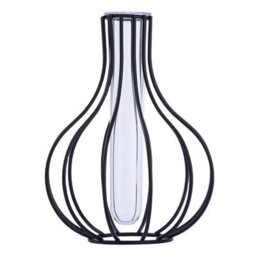 Living And Home Black Iron Geometric Frame Hydroponic Vase Removable Clear Acrylic Tube Minimalist Desktop Plant Holder - thumbnail 4