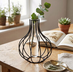 Living And Home Black Iron Geometric Frame Hydroponic Vase Removable Clear Acrylic Tube Minimalist Desktop Plant Holder - thumbnail 2