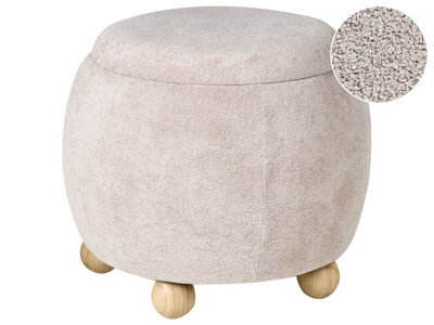 Wyld And Coco Teddy Pouffe Light Beige Boucle With Hidden Storage - Round Footstool, Side Table And Extra Seat - image 1