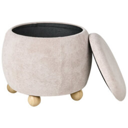 Wyld And Coco Teddy Pouffe Light Beige Boucle With Hidden Storage - Round Footstool, Side Table And Extra Seat - thumbnail 5