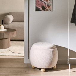 Wyld And Coco Teddy Pouffe Light Beige Boucle With Hidden Storage - Round Footstool, Side Table And Extra Seat - thumbnail 2
