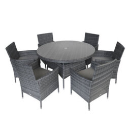 Charles Bentley Garden Outdoor 6 Piece Rattan Dining Set Grey - thumbnail 3