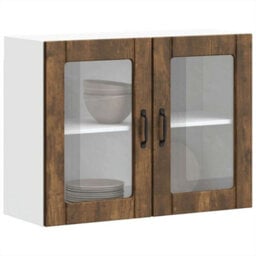 Berkfield Kitchen Wall Cabinet With Glass Door Lucca Smoked Oak Engineered Wood - thumbnail 5