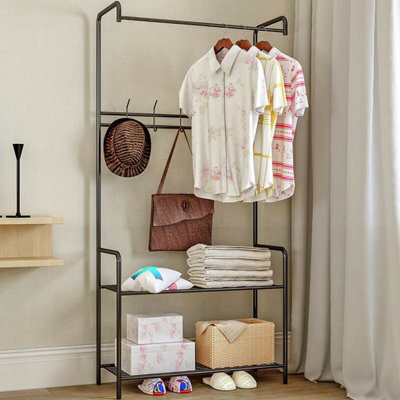 Coat Rack Stand With 2 Tier Shoe Rack And 5 Hooks - Bronze - image 1