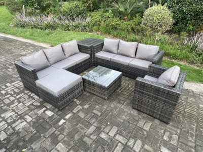 Fimous Rattan Garden Furniture Sofa Set With Armchair Side Table Square Coffee Table Big Footstool Indoor Side Table Outdoor - image 1