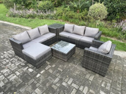 Fimous Rattan Garden Furniture Sofa Set With Armchair Side Table Square Coffee Table Big Footstool Indoor Side Table Outdoor - thumbnail 1