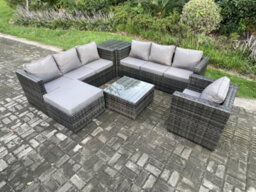 Fimous Rattan Garden Furniture Sofa Set With Armchair Side Table Square Coffee Table Big Footstool Indoor Side Table Outdoor - thumbnail 2