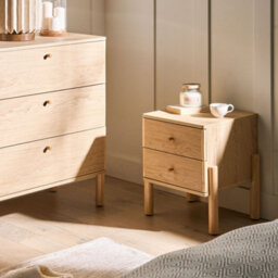 Wyld and Coco Nordicnest Bedside Table, Light Brown Paper Veneer, Solid Wood Legs, Two Drawers, W40 X D40 X H50Cm - thumbnail 2