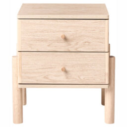 Wyld and Coco Nordicnest Bedside Table, Light Brown Paper Veneer, Solid Wood Legs, Two Drawers, W40 X D40 X H50Cm - thumbnail 1
