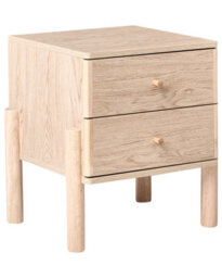 Wyld and Coco Nordicnest Bedside Table, Light Brown Paper Veneer, Solid Wood Legs, Two Drawers, W40 X D40 X H50Cm - thumbnail 3