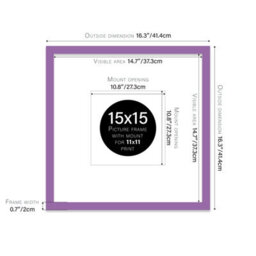 "15X15"" Purple Picture Frame - 15X15"" Square Frame With 11X11"" Mount For 15X15""/11X11"" Pictures Vintage Style Gallery Wall, 1 Pack" - thumbnail 2