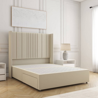 Bsspoke Charlotte Divan Bed Set Cream Plush Velvet With 54Inch Headboard & No Drawers No Mattress In Double King 4Ft 6Ft - image 1