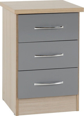 Seconique Nevada 3 Drawer Bedside In Grey Gloss Light Oak Effect Veneer - image 1