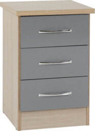 Seconique Nevada 3 Drawer Bedside In Grey Gloss Light Oak Effect Veneer - thumbnail 2
