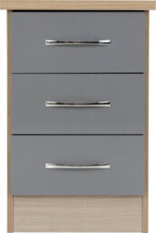 Seconique Nevada 3 Drawer Bedside In Grey Gloss Light Oak Effect Veneer - thumbnail 3